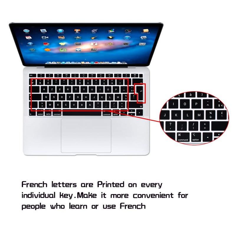 HRH French AZERTY Language Silicone Keyboard Cover Skin for MacBook Air 13 Inch 2018 Release A1932 with Retina Display and Touch ID,European Layout - Image 1
